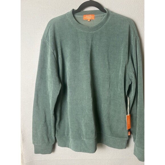 Negative Space Crewneck Pullover Ribbed Cord Sweatshirt Green Outdoors Fall XL - Picture 2 of 6